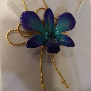 Orchid flower necklace jewelry blue